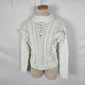 Ronny Kobo Sweater Women's XS Ivory Ruffled Lace Mixed Knit Paige Romantic Boho